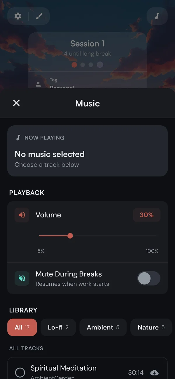 Kaizen focus music library across five categories