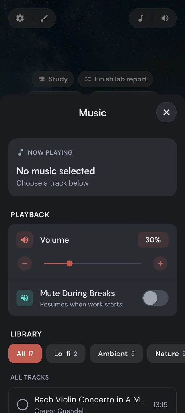 Kaizen focus music library across five categories
