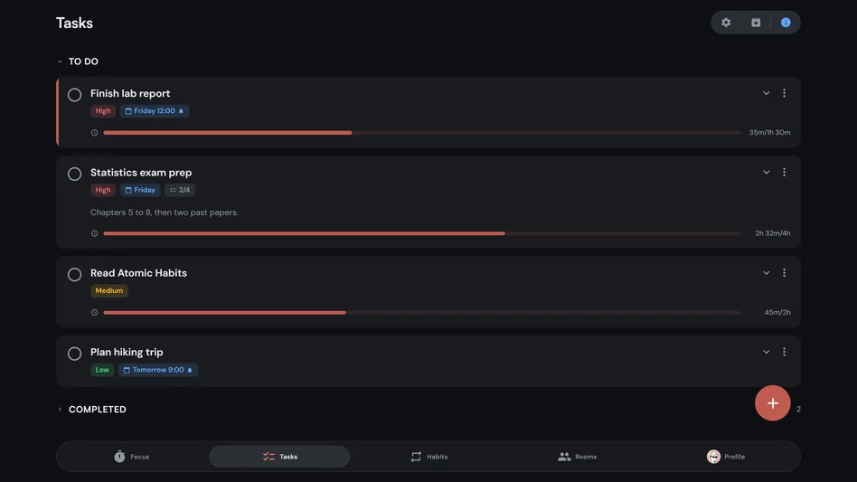 Kaizen in a web browser: the To Do list, with the time tracked against each task